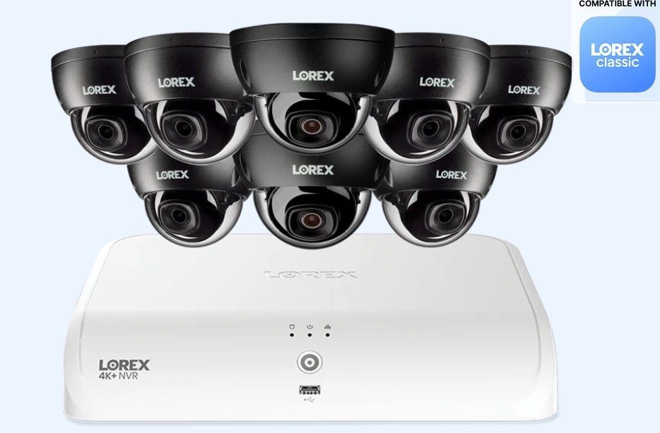 A Series  Lorex Fusion Series 4K 16 Channel (8 Wired + 8 Fusion Wi-Fi) 2TB Wired System with A4 Wired 2K IP Dome Cameras