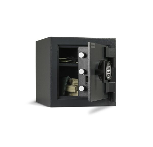 “American Security MS1414 B‑Rate free‑standing mini safe with solid steel body, compact design, and secure locking system for home valuables.”