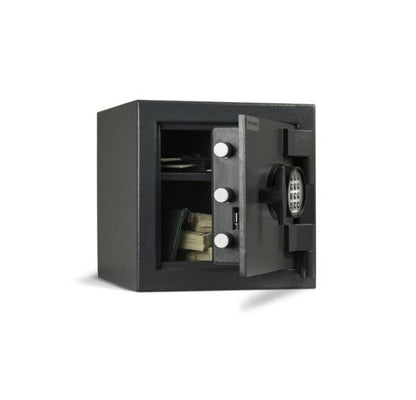 “American Security MS1414 B‑Rate free‑standing mini safe with solid steel body, compact design, and secure locking system for home valuables.”