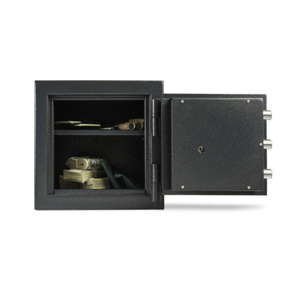 “American Security MS1414 B‑Rate free‑standing mini safe with solid steel body, compact design, and secure locking system for home valuables.”