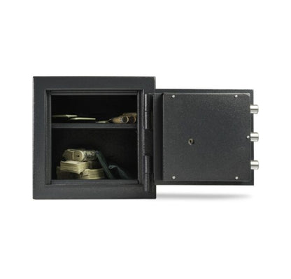 “American Security MS1414 B‑Rate free‑standing mini safe with solid steel body, compact design, and secure locking system for home valuables.”