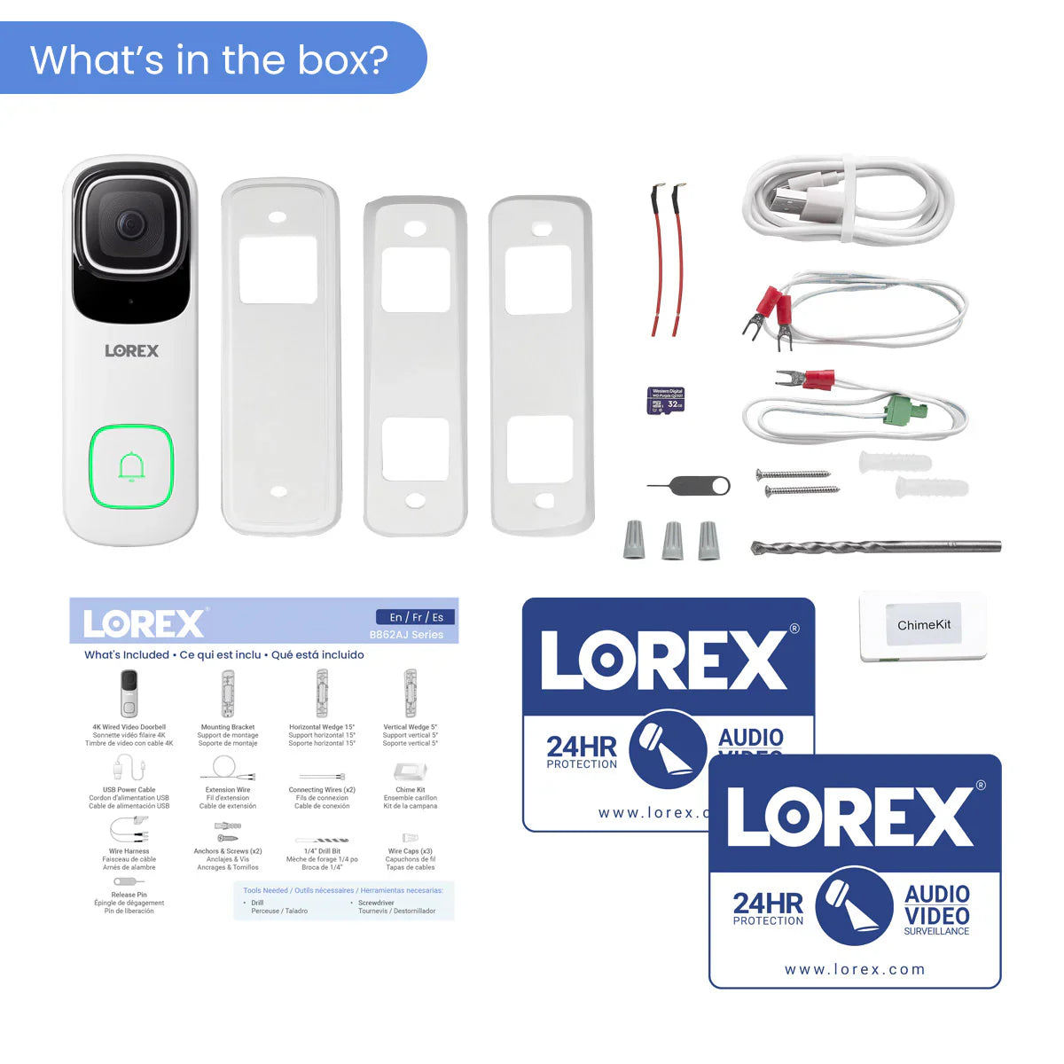 Lorex 4K wired Wi‑Fi video doorbell with 32GB and cloud support